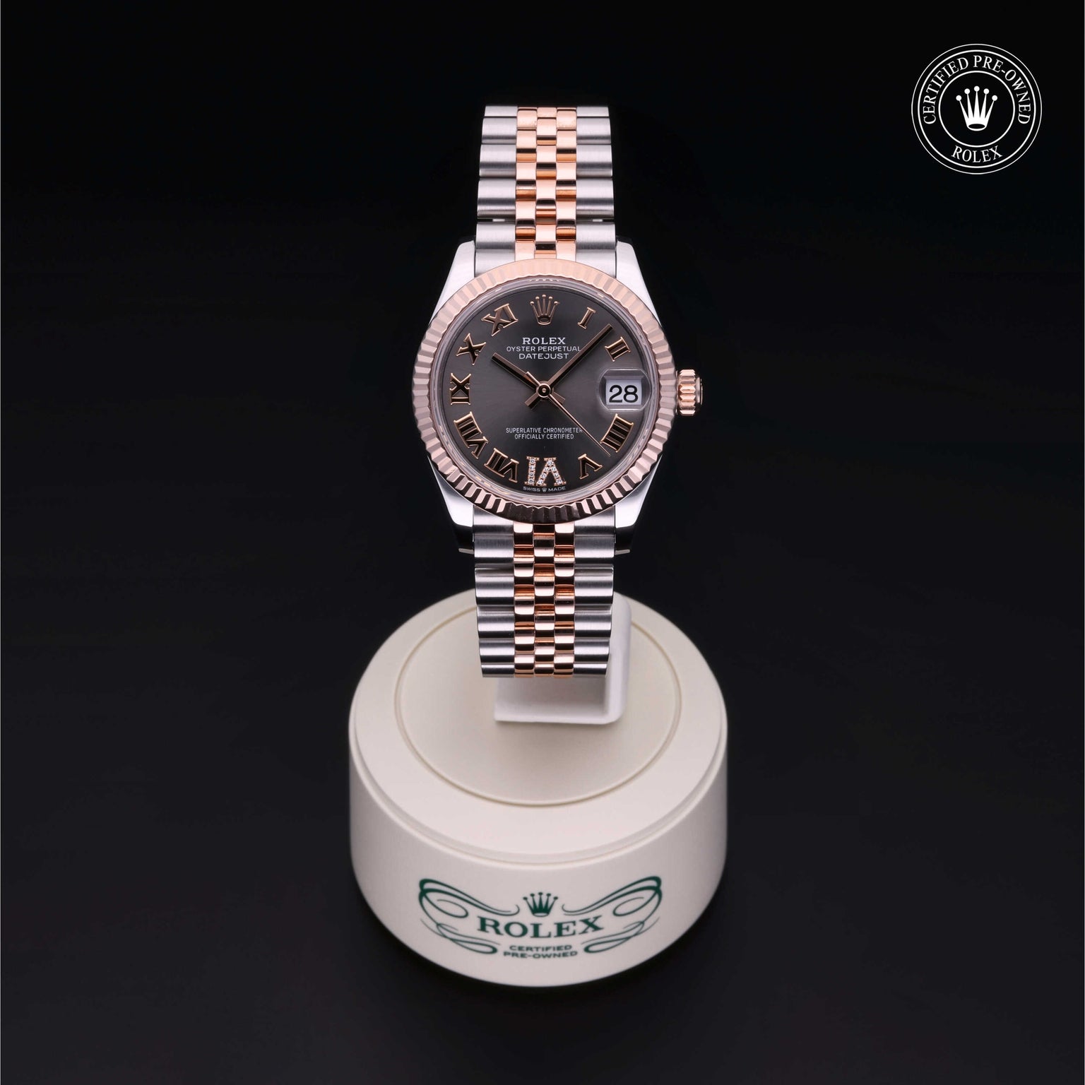 Rolex Certified Pre-owned Lady Datejust M278271-0030 front on black background