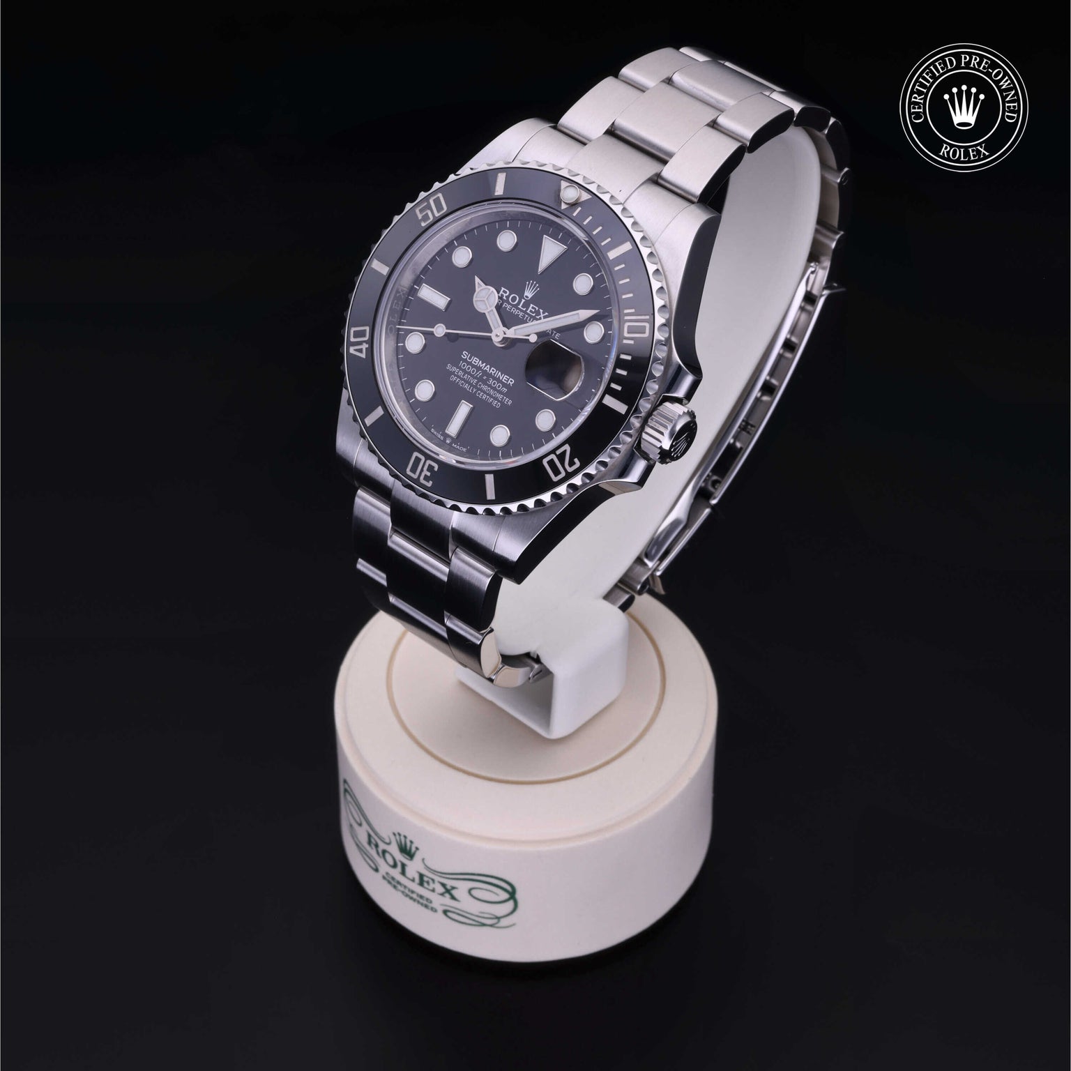 Rolex Certified Pre-owned Submariner M126610LN-0001 front on black background
