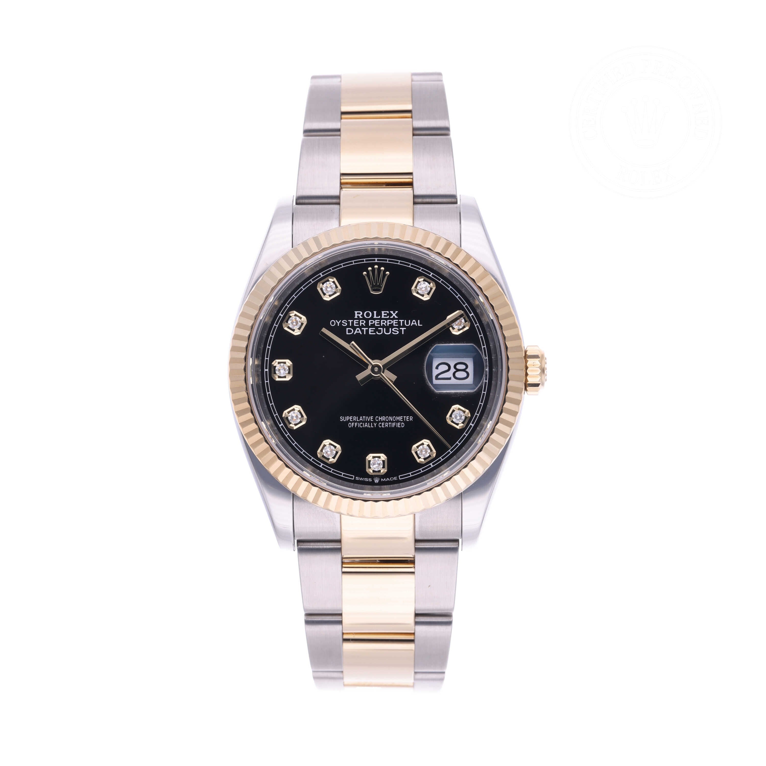 Rolex Certified Pre-owned Datejust M126233-0022 front on white background