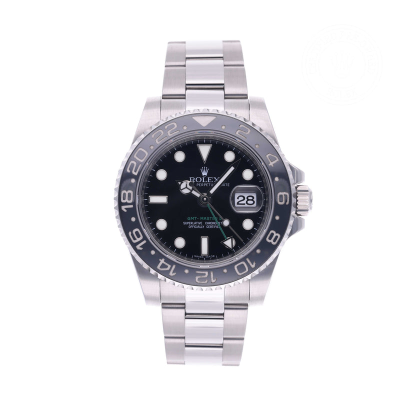 Rolex Certified Pre-owned GMT M116710LN-0001 front on white background