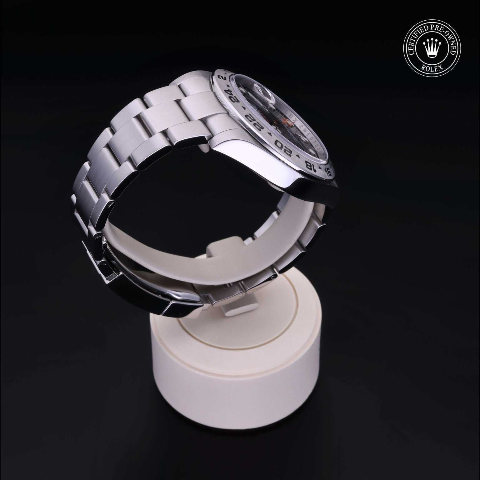 Rolex Certified Pre-owned Explorer M216570-0002 front on black background