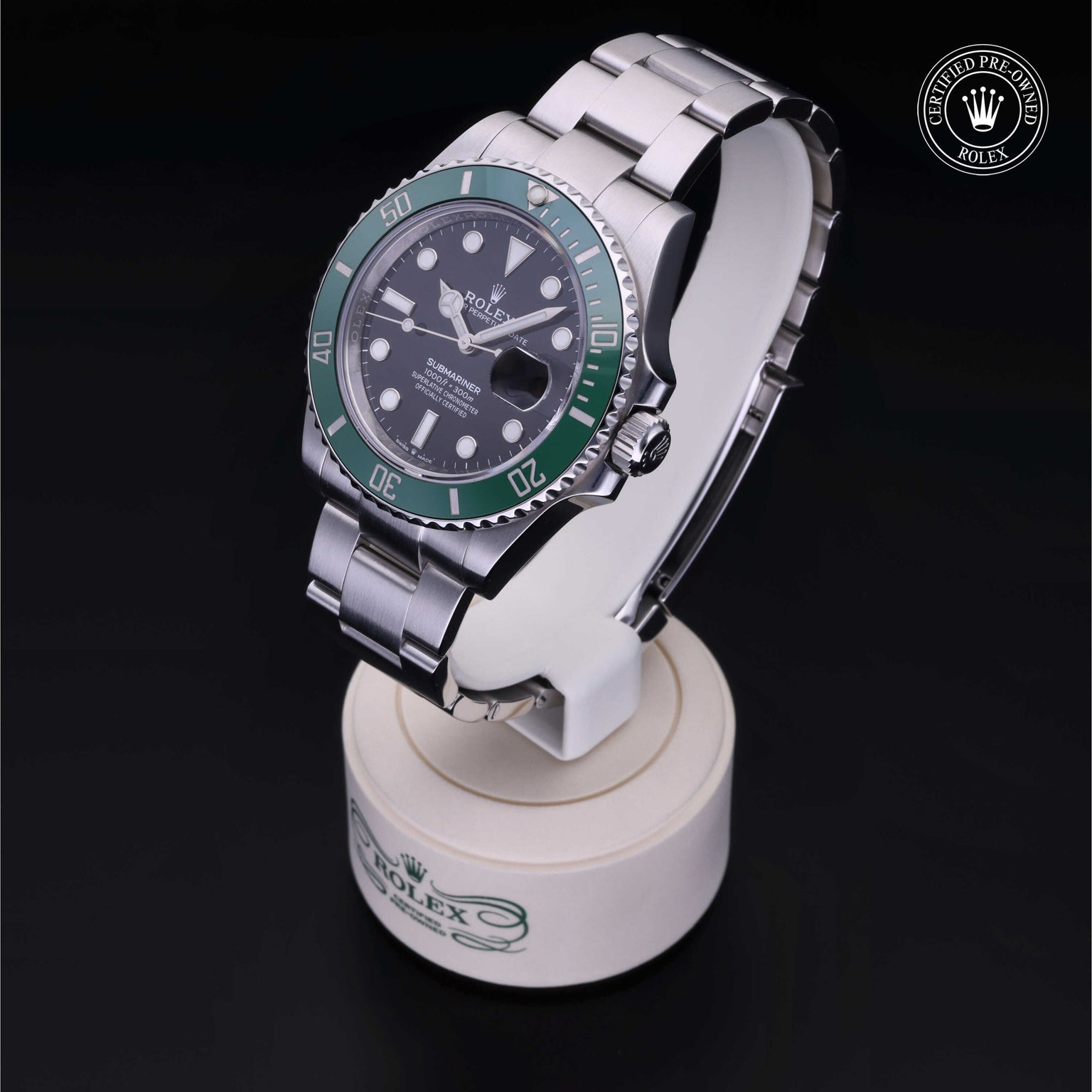 Rolex Certified Pre-owned Submariner M126610LV-0002 front on black background