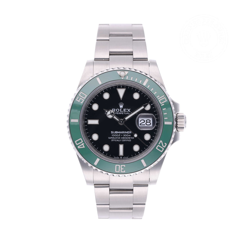 Rolex Certified Pre-owned Submariner M126610LV-0002 front on white background