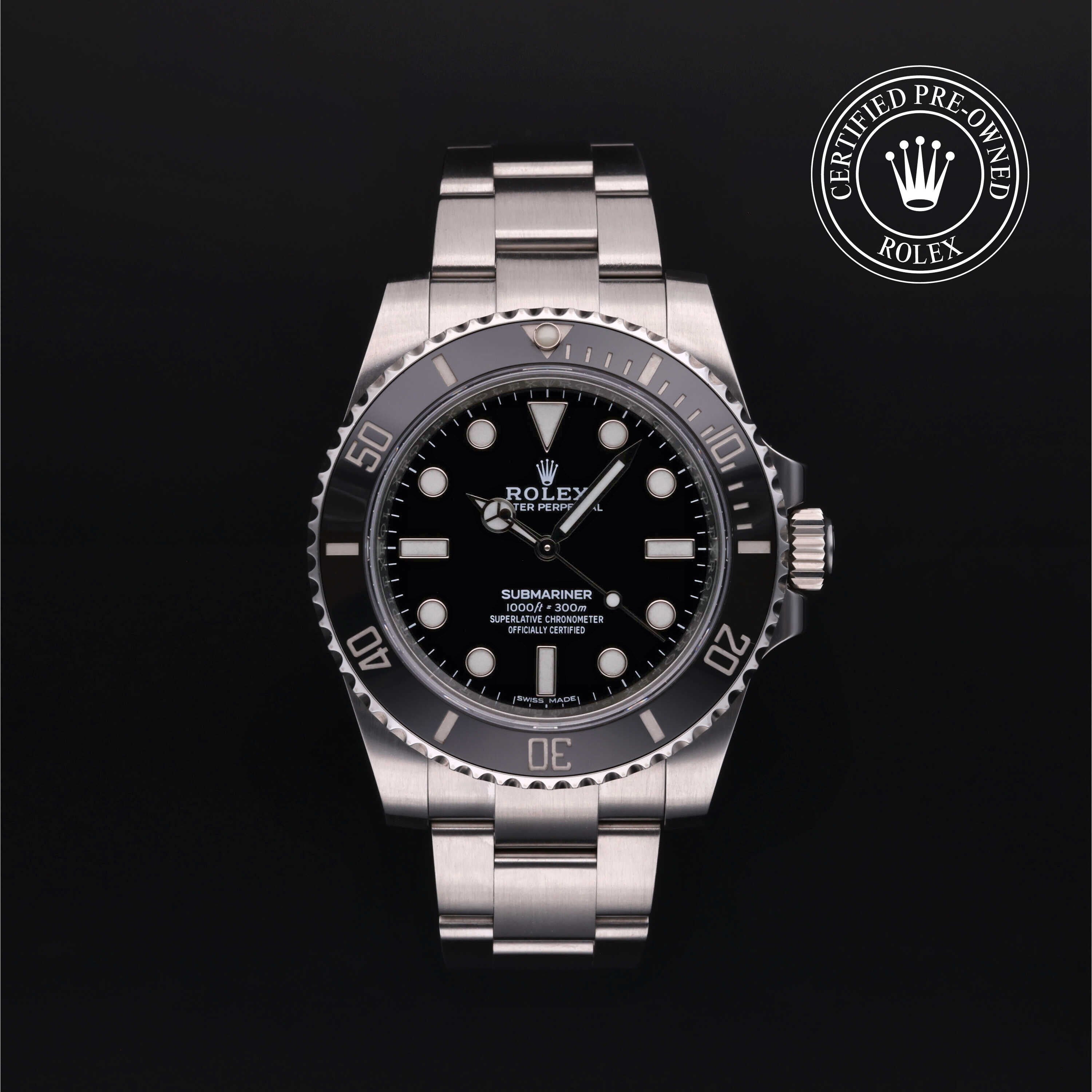 Rolex Certified Pre-owned Submariner Non Date M114060-0002 front on black background