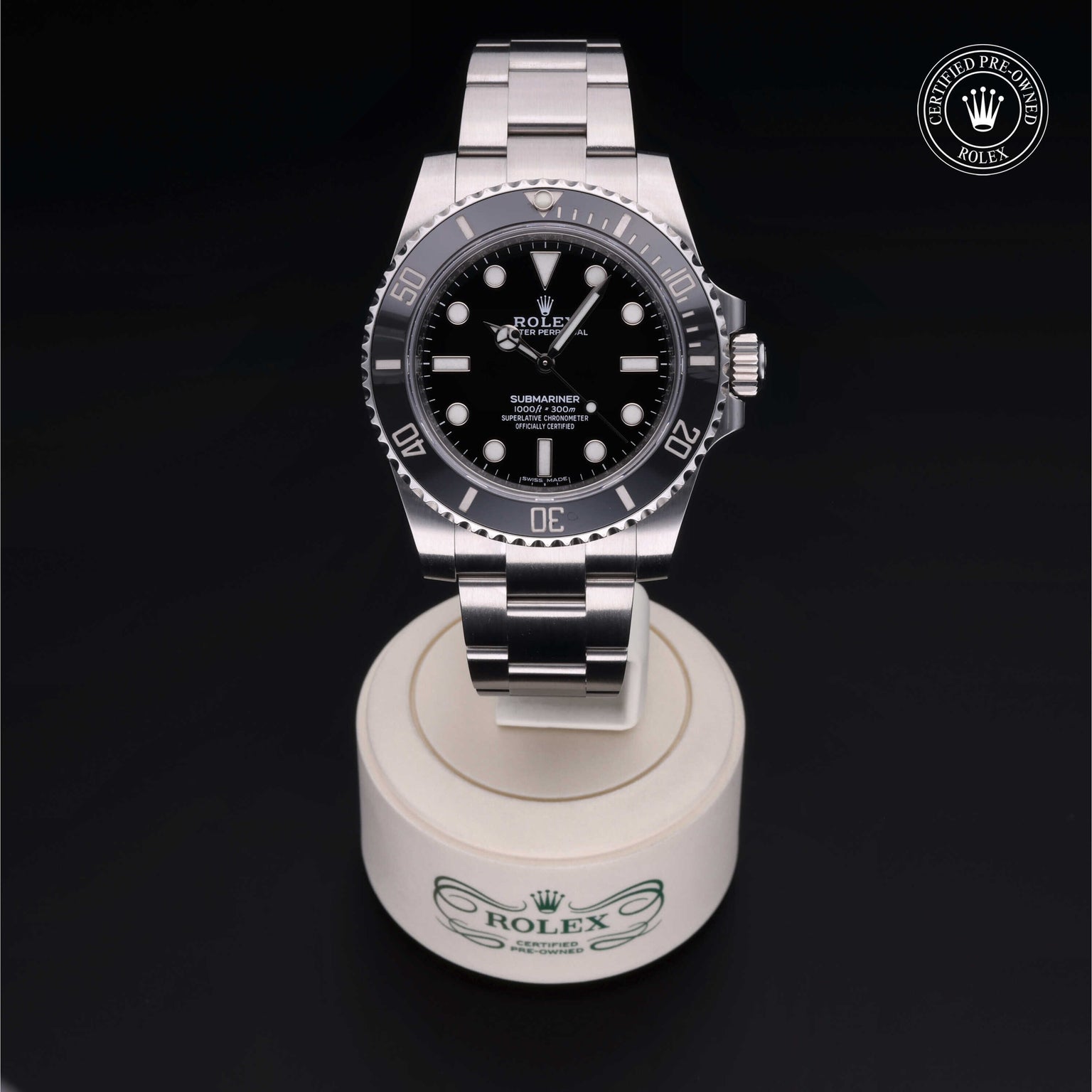 Rolex Certified Pre-owned Submariner Non Date M114060-0002 front on black background