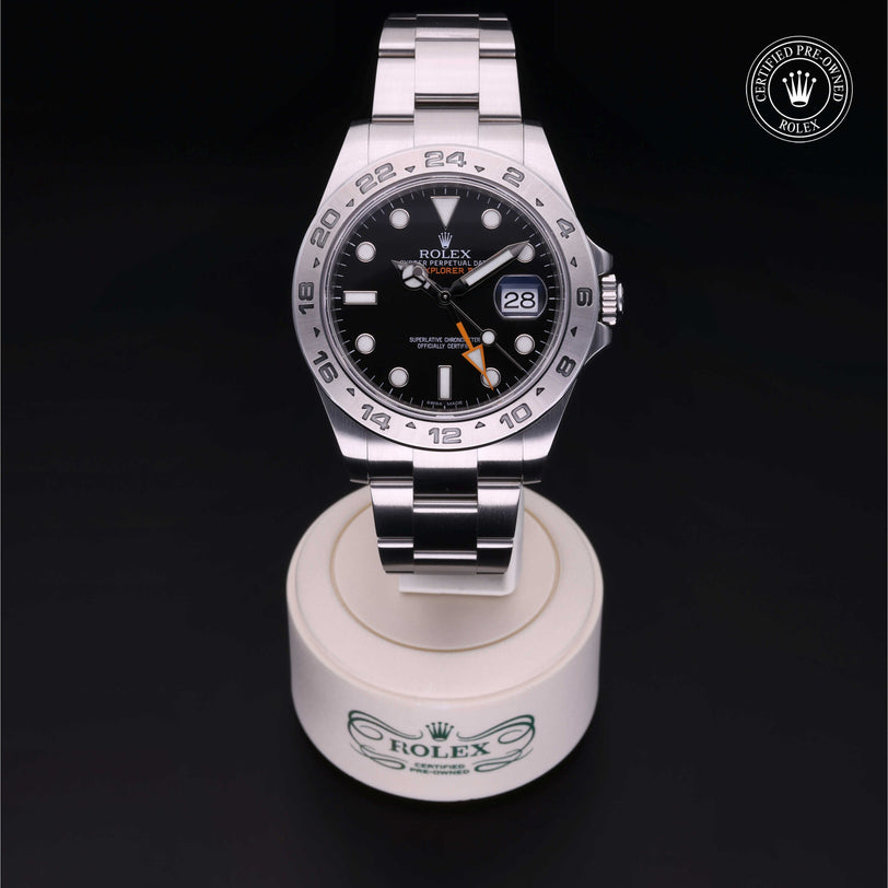 Rolex Certified Pre-owned Explorer M216570-0002 front on black background