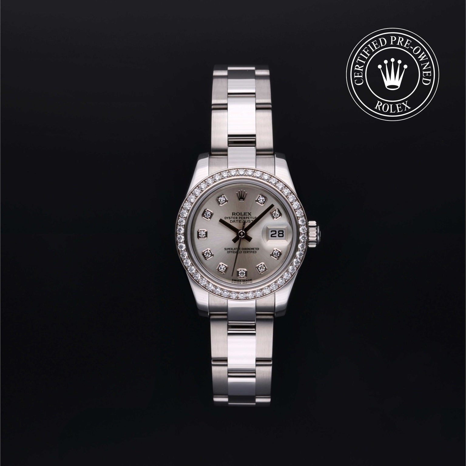 Rolex Certified Pre-owned Lady Datejust M179384-0022 front on black background