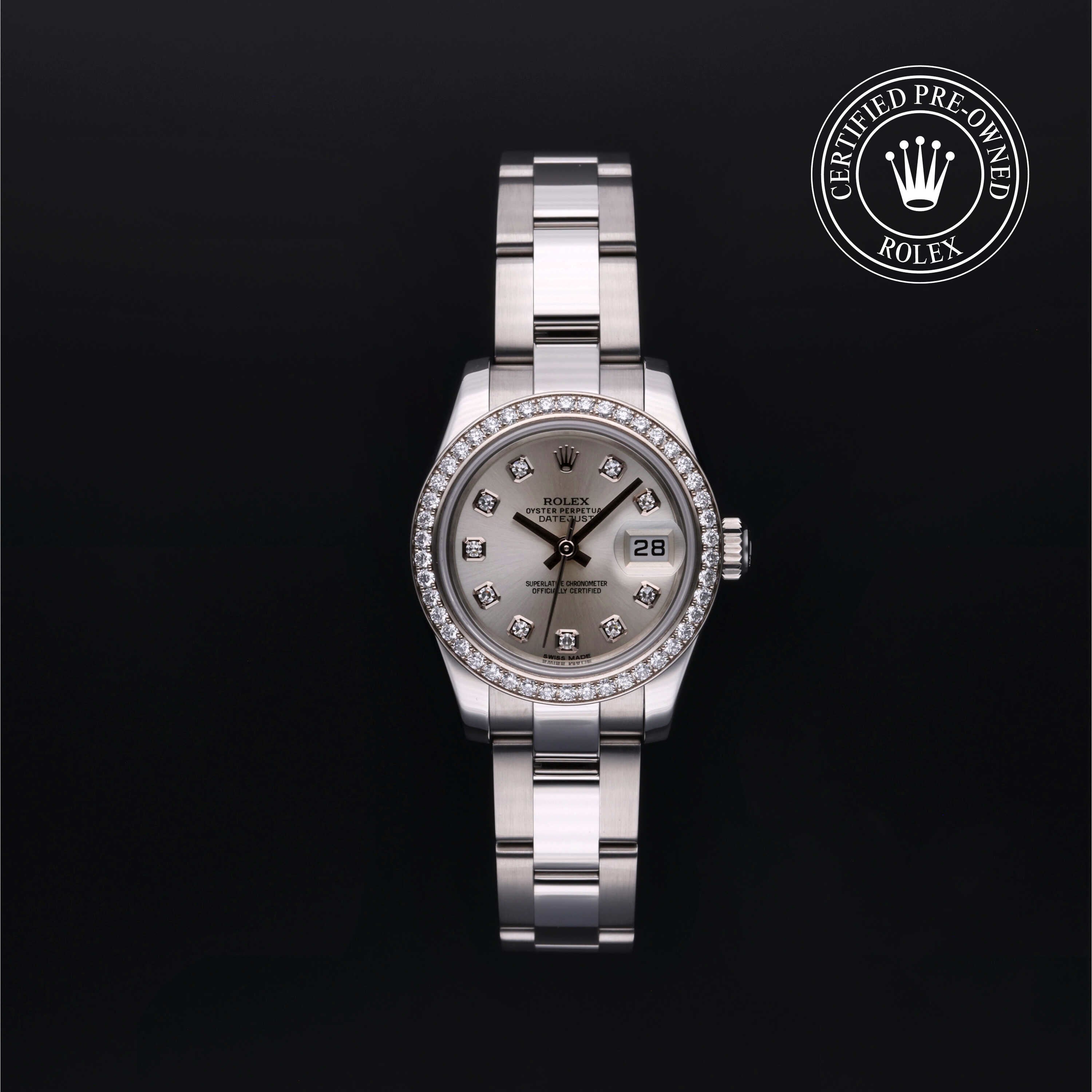Rolex Certified Pre-owned Lady Datejust M179384-0022 front on black background