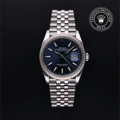 Rolex Certified Pre-owned Datejust M126234-0017 front on black background