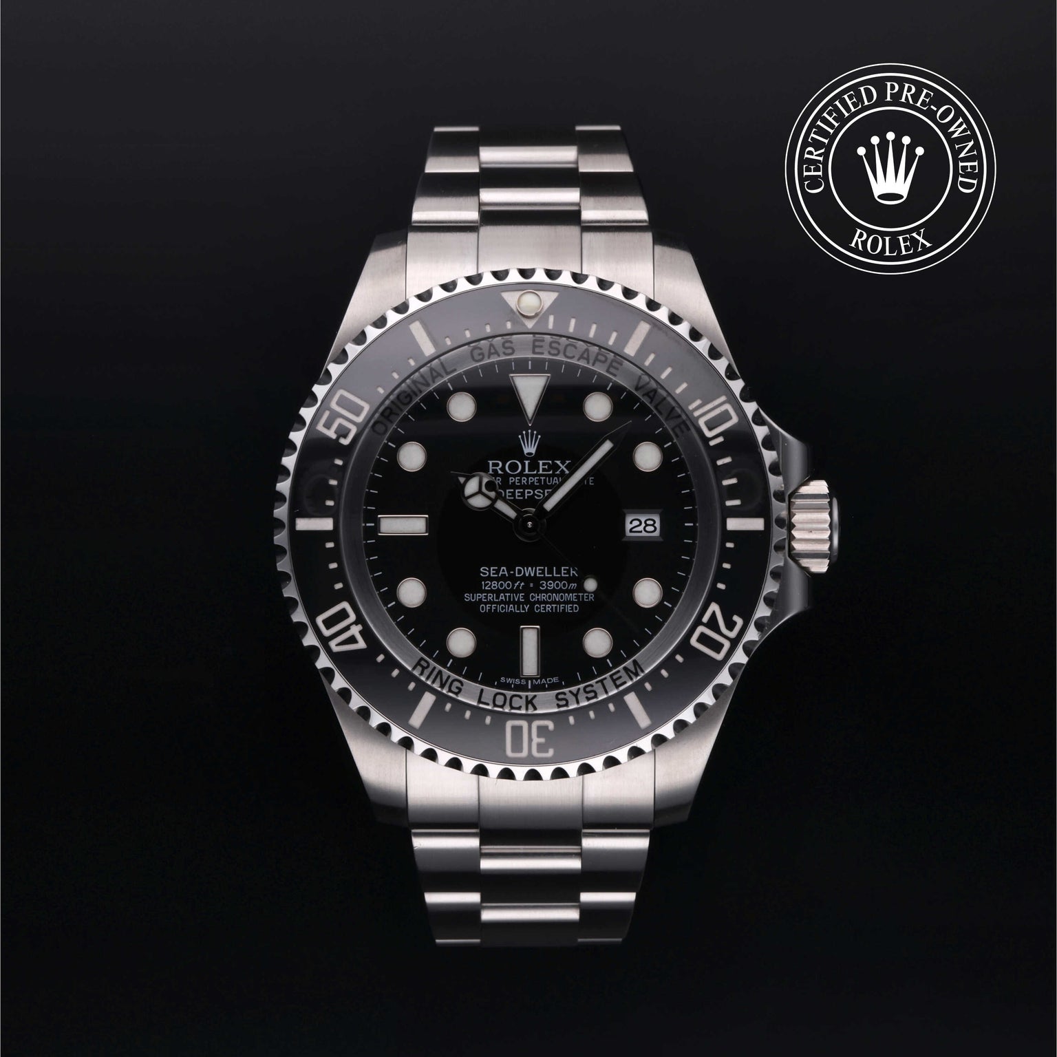 Rolex Certified Pre-owned Sea-Dweller M116660-0001 front on black background
