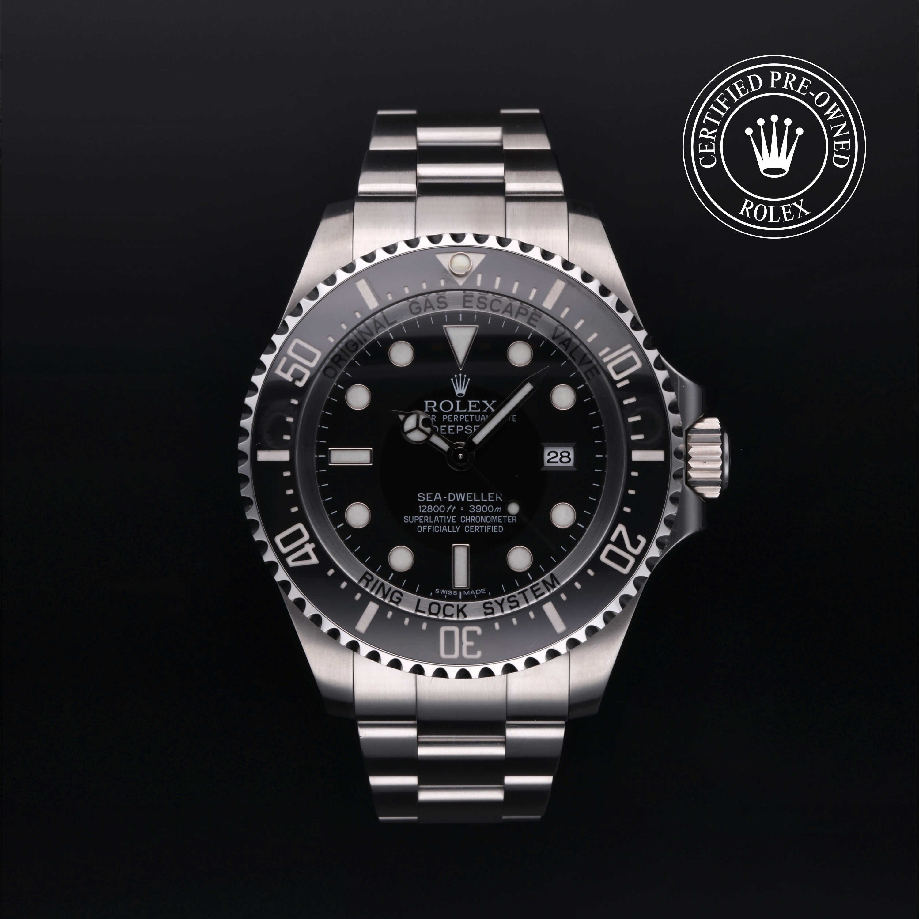 Rolex Certified Pre-owned Sea-Dweller M116660-0001 front on black background