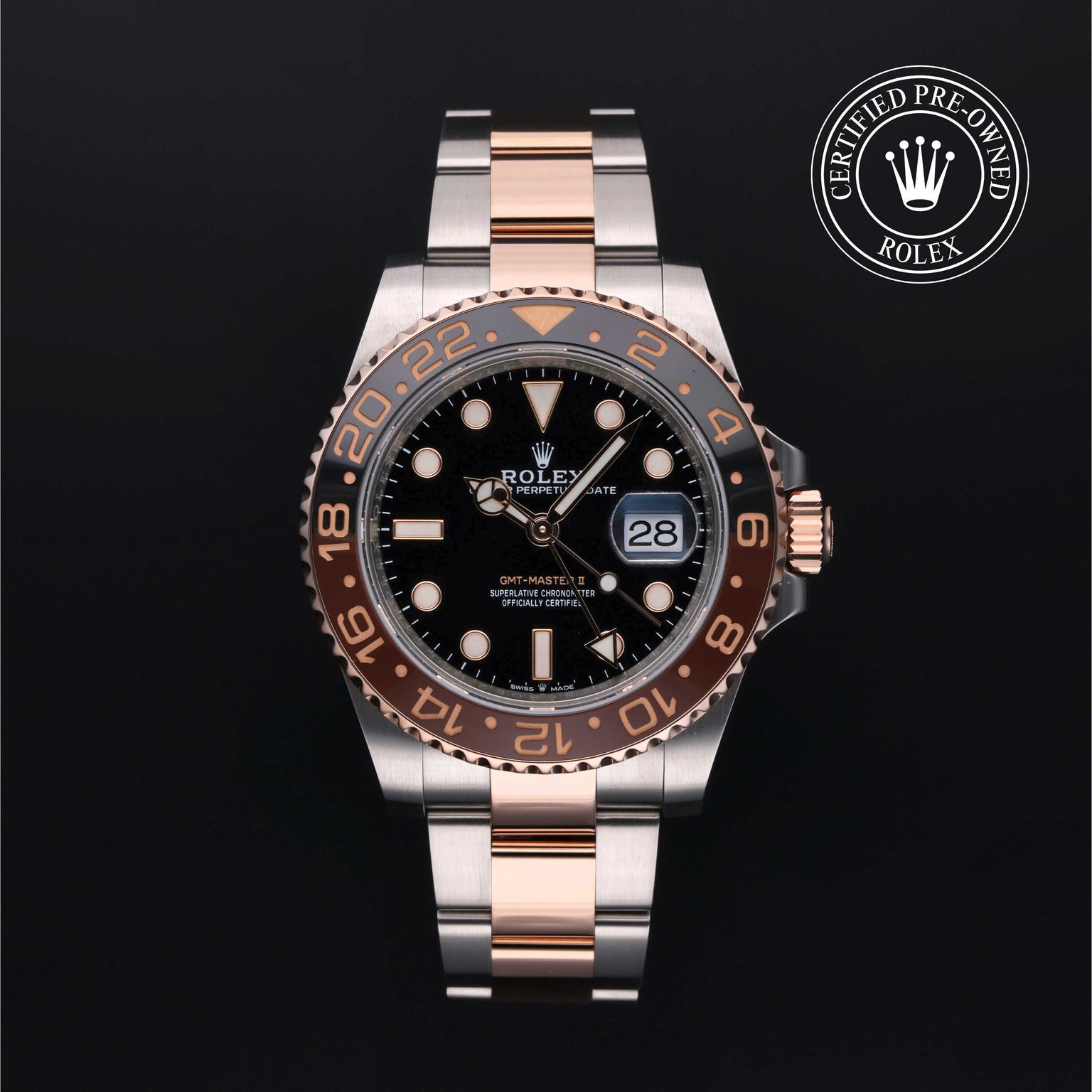 Rolex Certified Pre-owned GMT M126711CHNR-0002 front on black background