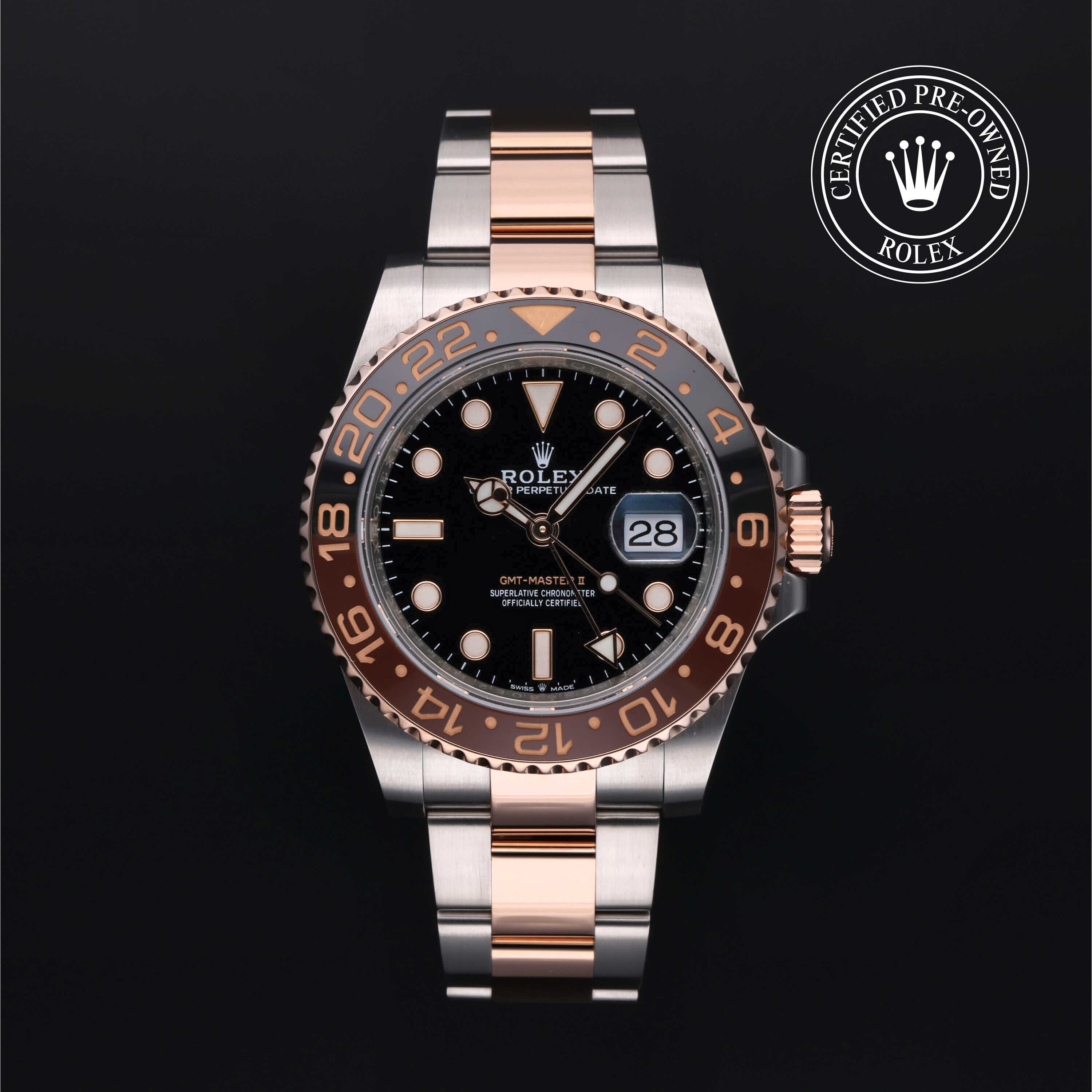 Rolex Certified Pre-owned GMT M126711CHNR-0002 front on black background