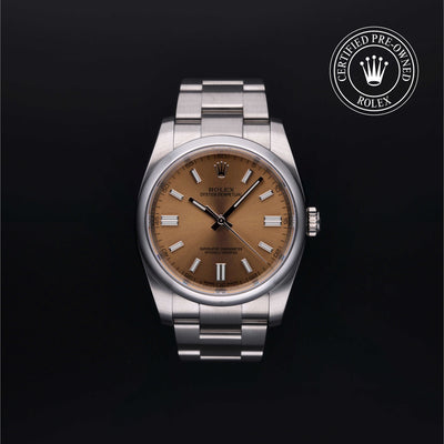 Rolex Certified Pre-owned Oyster Perpetual M116000-0011 front on black background