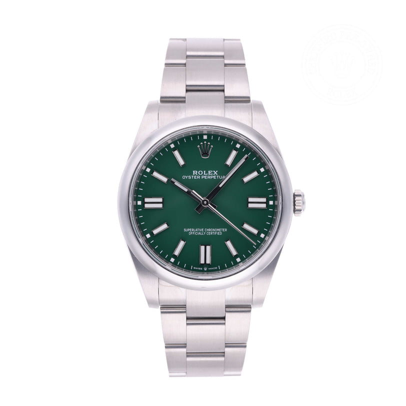 Rolex Certified Pre-owned Oyster Perpetual M124300-0005 front on white background