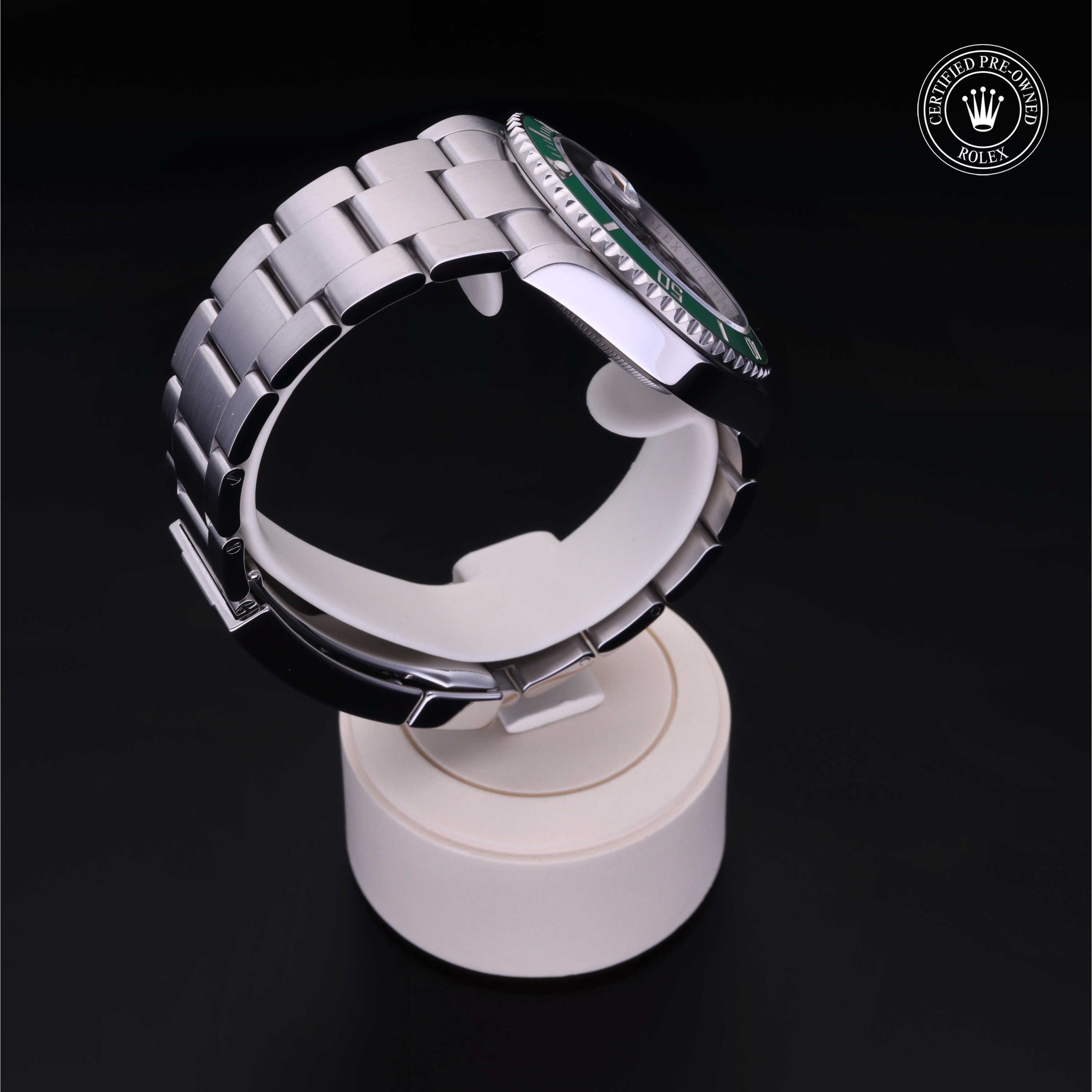 Rolex Certified Pre-owned Submariner M126610LV-0002 front on black background