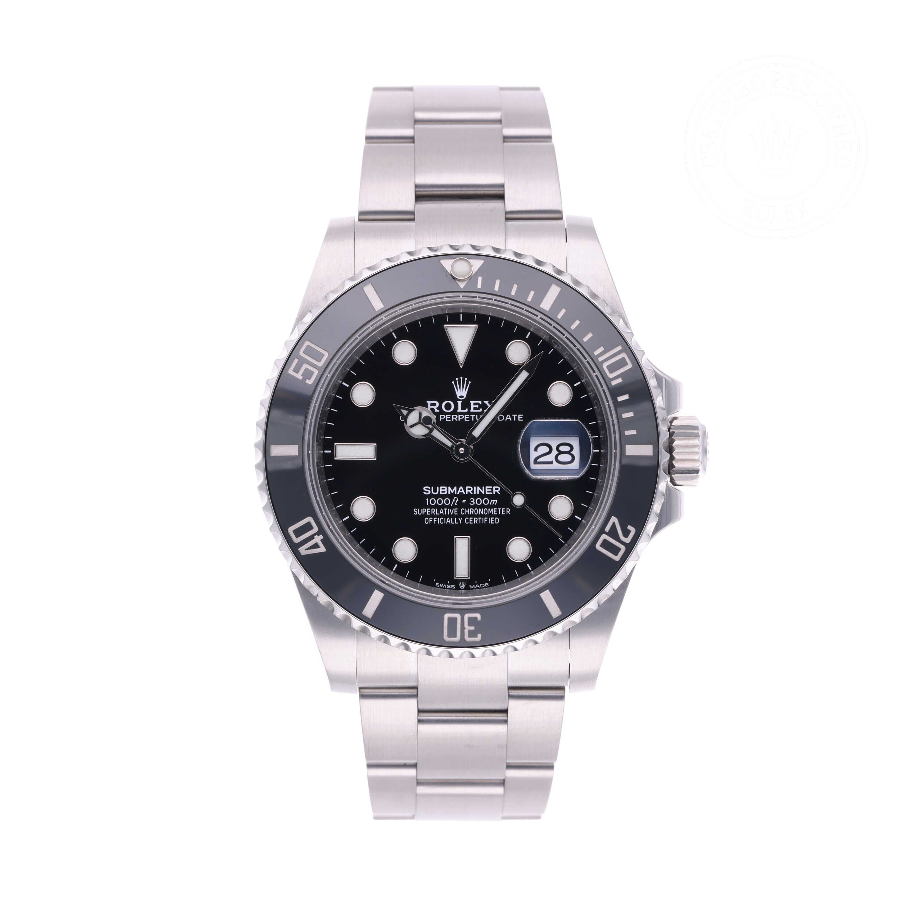 Rolex Certified Pre-owned Submariner M126610LN-0001 front on white background