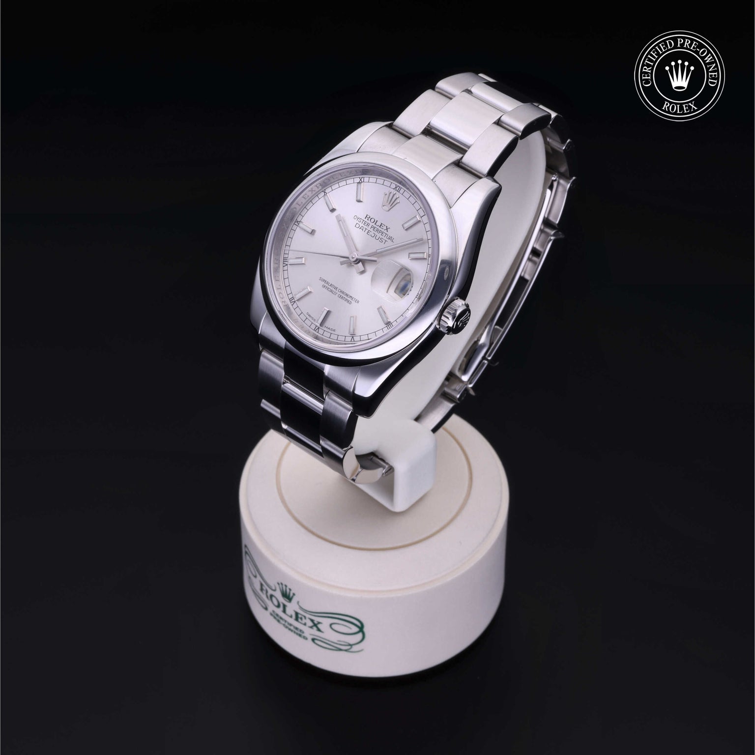 Rolex Certified Pre-owned Datejust M116200-0056 front on black background