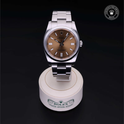 Rolex Certified Pre-owned Oyster Perpetual M116000-0011 front on black background
