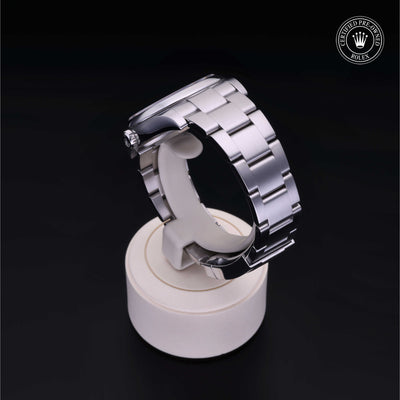 Rolex Certified Pre-owned Oyster Perpetual M116000-0011 front on black background