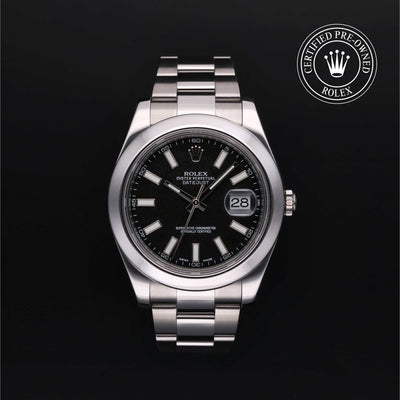 Rolex Certified Pre-owned Datejust M116300-0001 front on black background