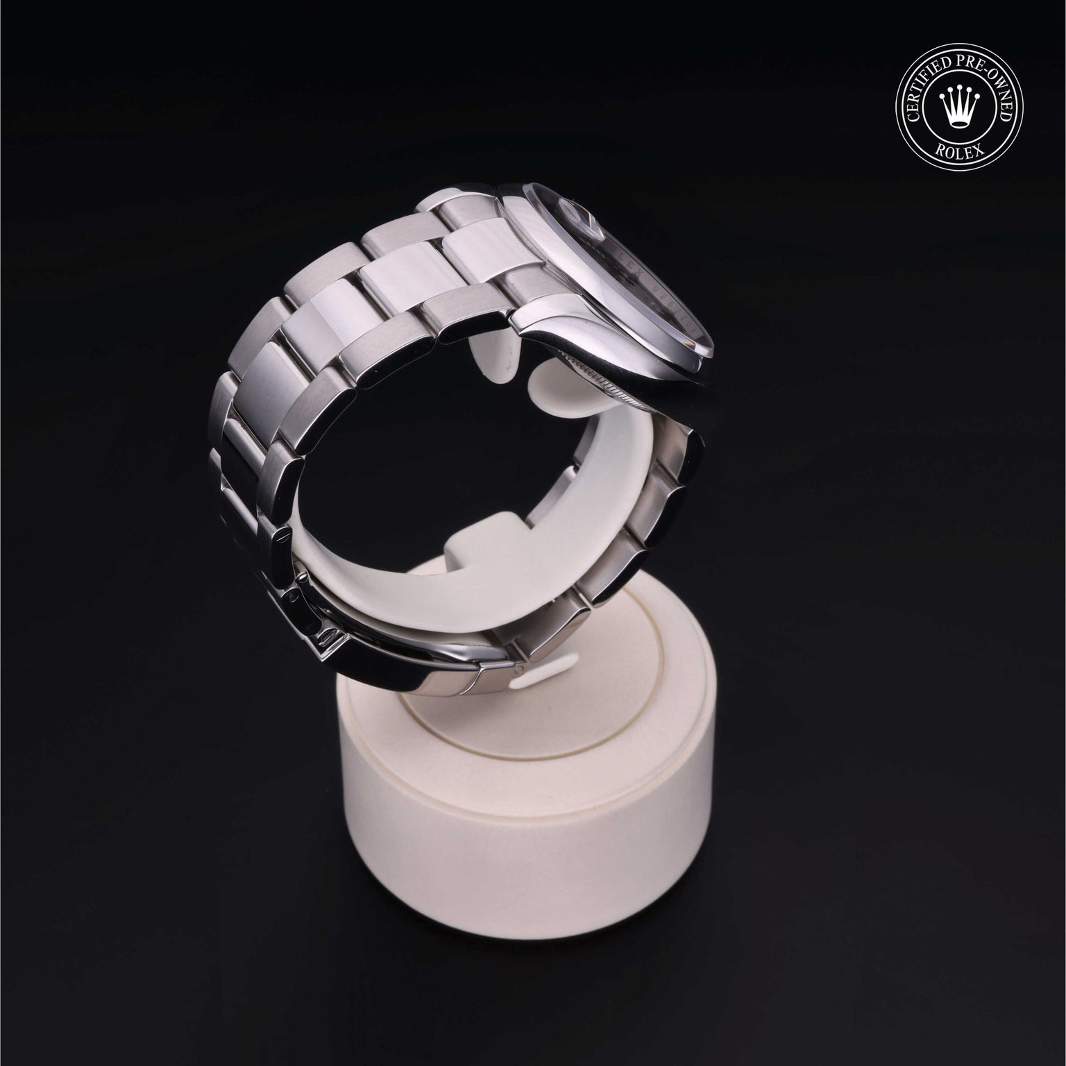 Rolex Certified Pre-owned Date M115200-0002 front on black background