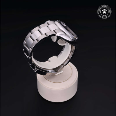 Rolex Certified Pre-owned Date M115200-0002 front on black background