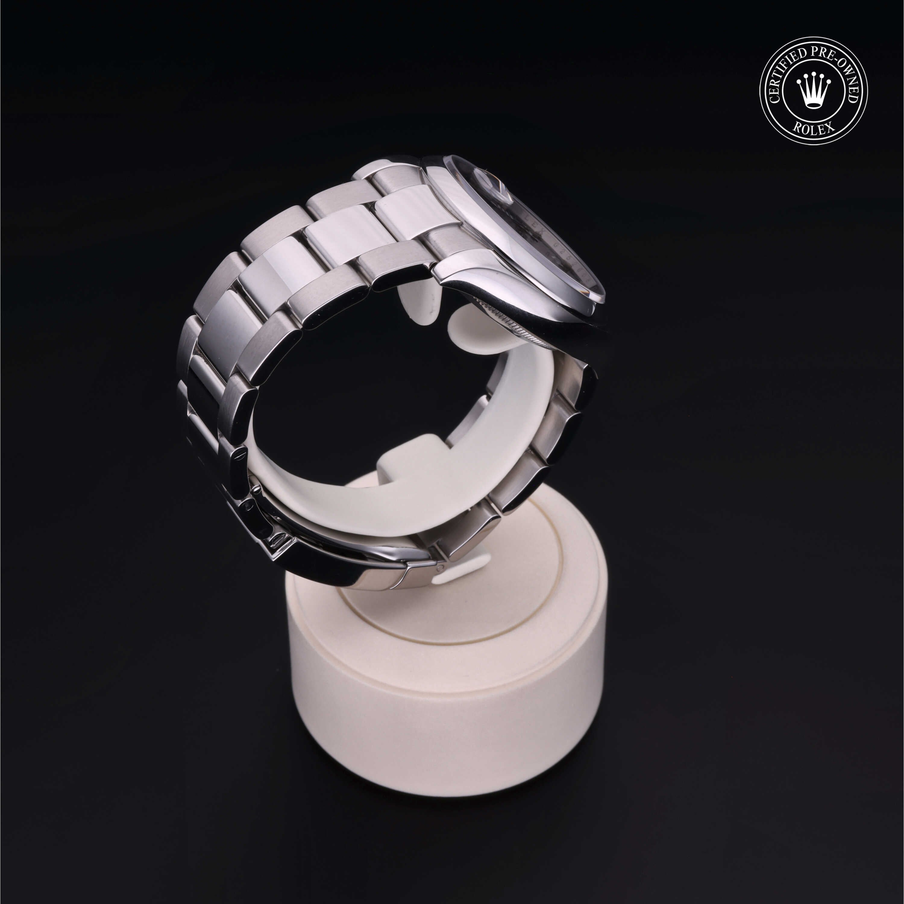 Rolex Certified Pre-owned Date M115200-0002 front on black background