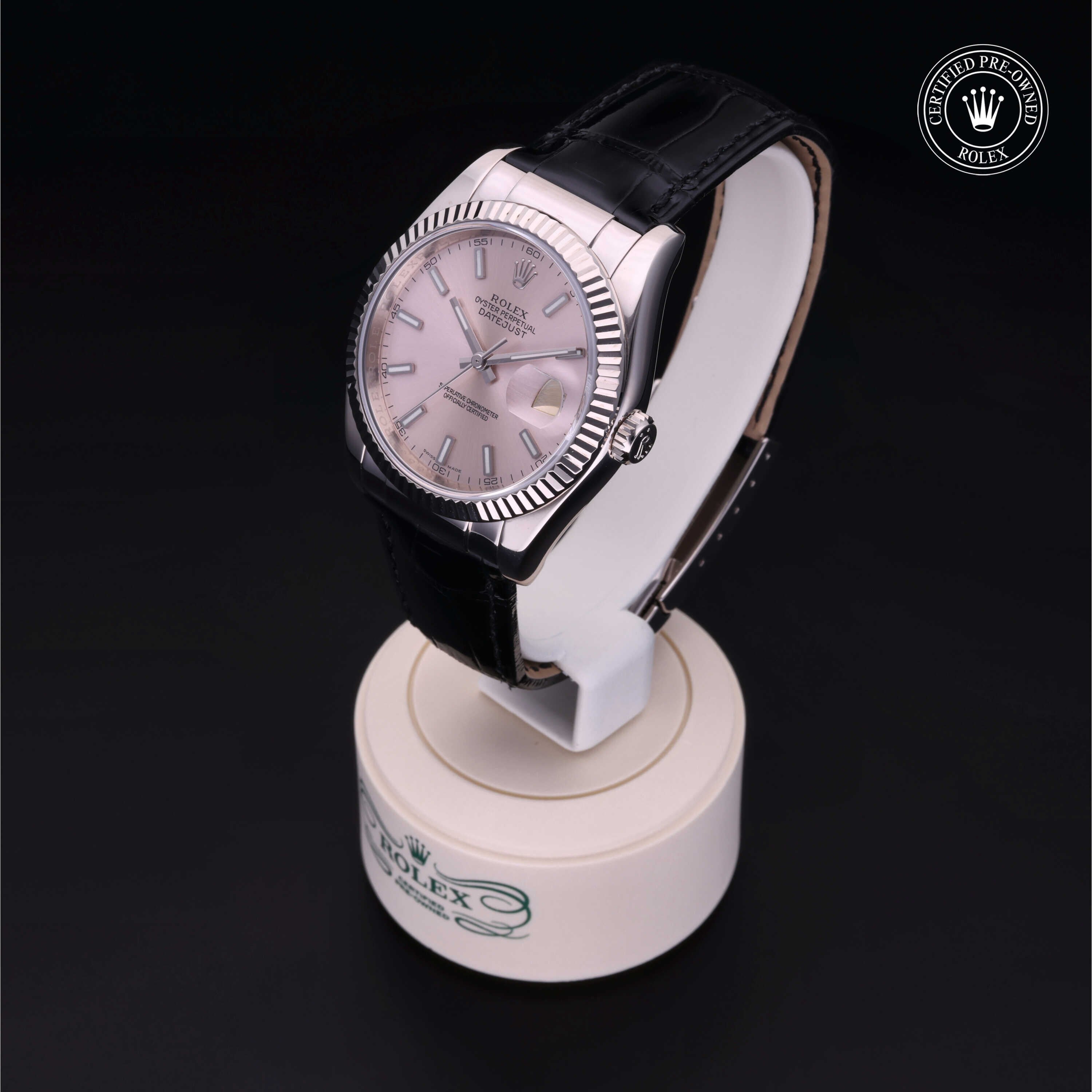 Rolex Certified Pre-owned Datejust M116139-0029 front on black background