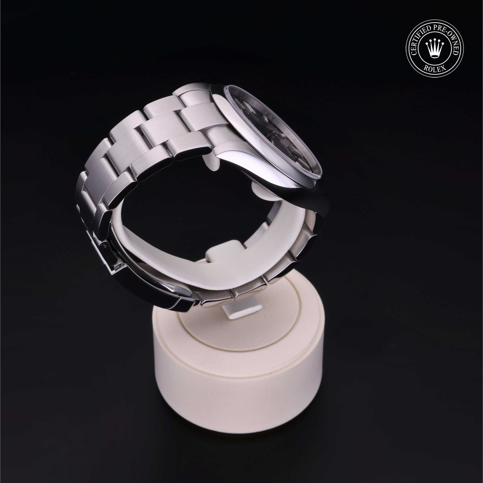 Rolex Certified Pre-owned Oyster Perpetual M124300-0002 front on black background