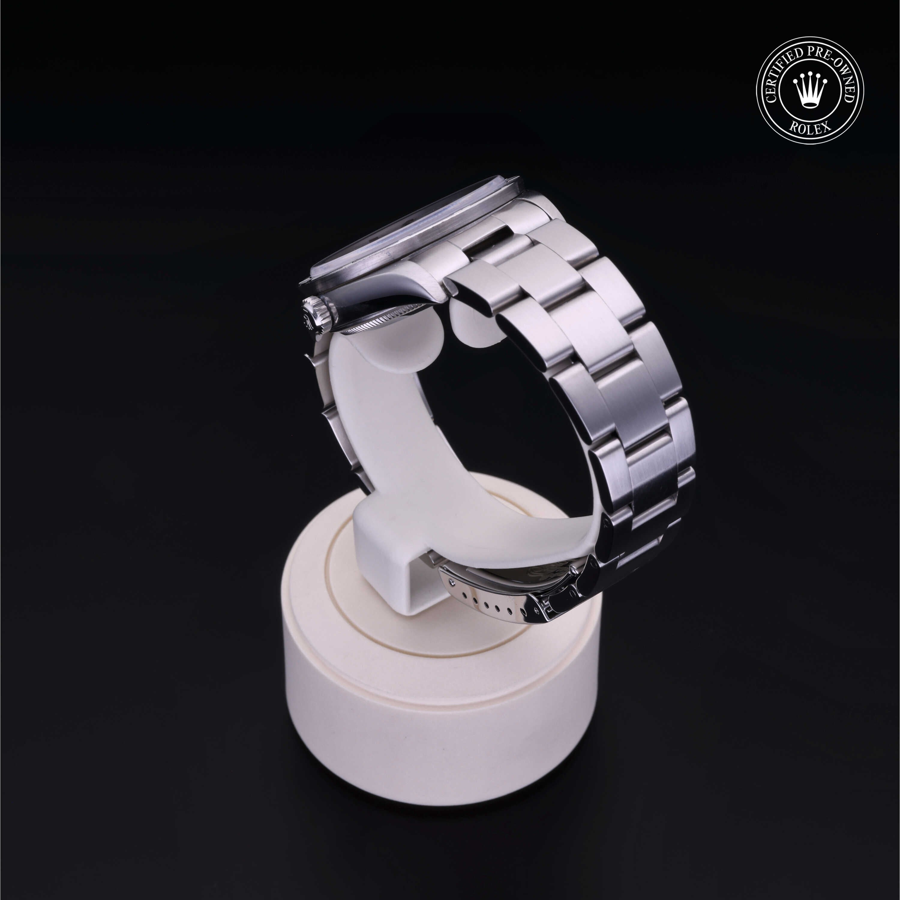 Rolex Certified Pre-owned Air-King M14010-0005 front on black background