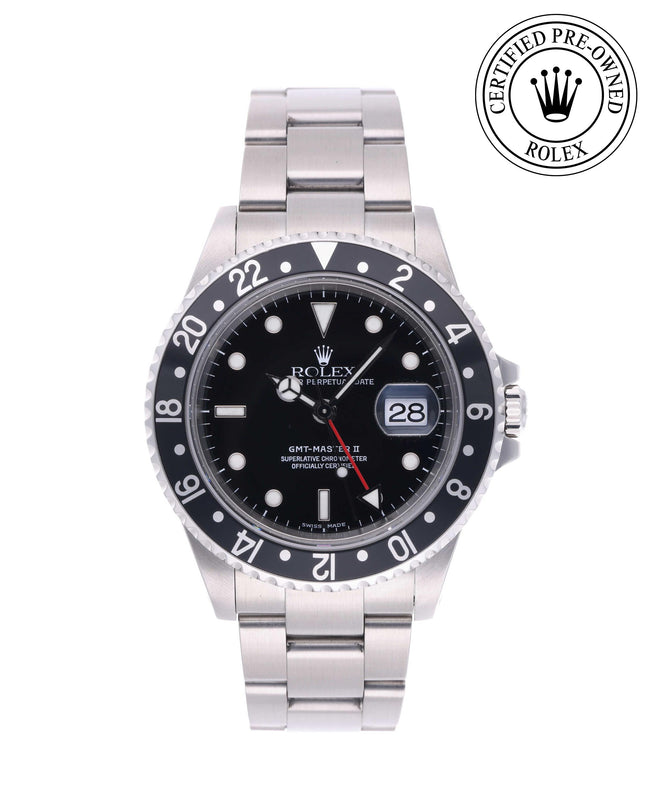 Rolex Certified Pre-owned GMT M16710LN-0004 front on white background