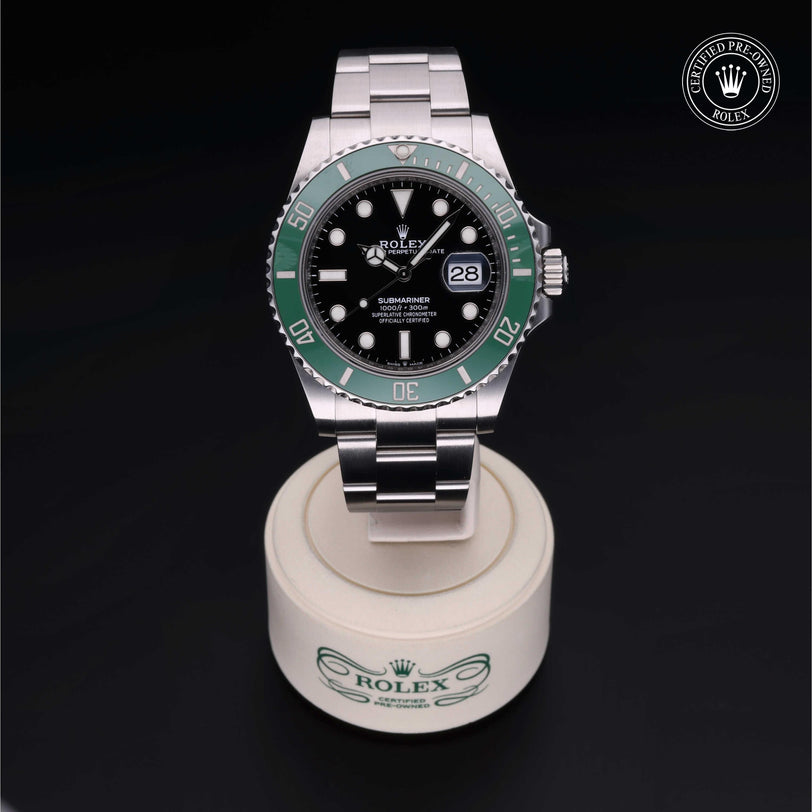 Rolex CPO Submariner M126610LV front on white background