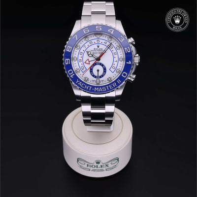 Rolex Certified Pre-owned Yacht-Master II M116680-0002 front on black background