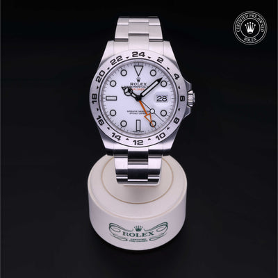 Rolex Certified Pre-owned Explorer M216570-0001 front on black background