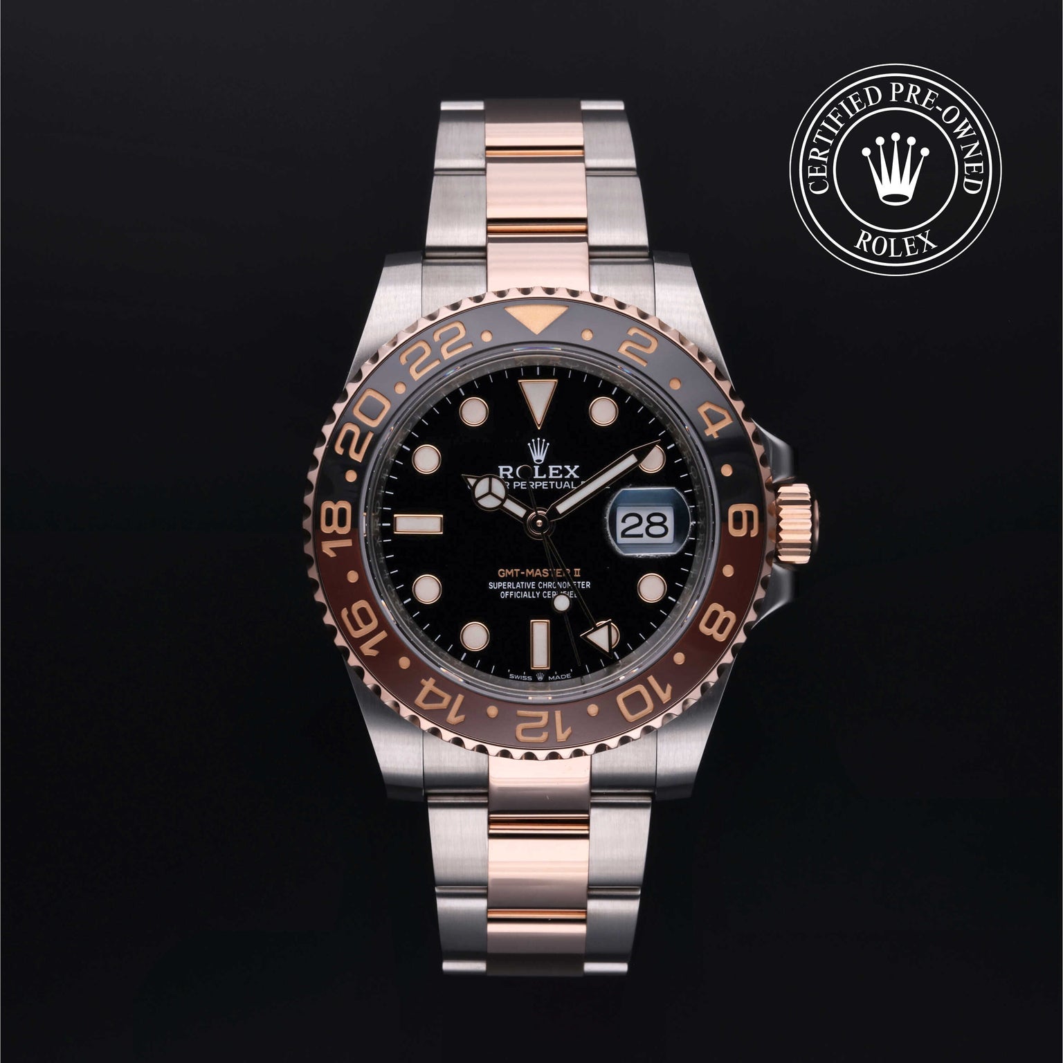 Rolex Certified Pre-owned GMT M126711CHNR-0002 front on black background