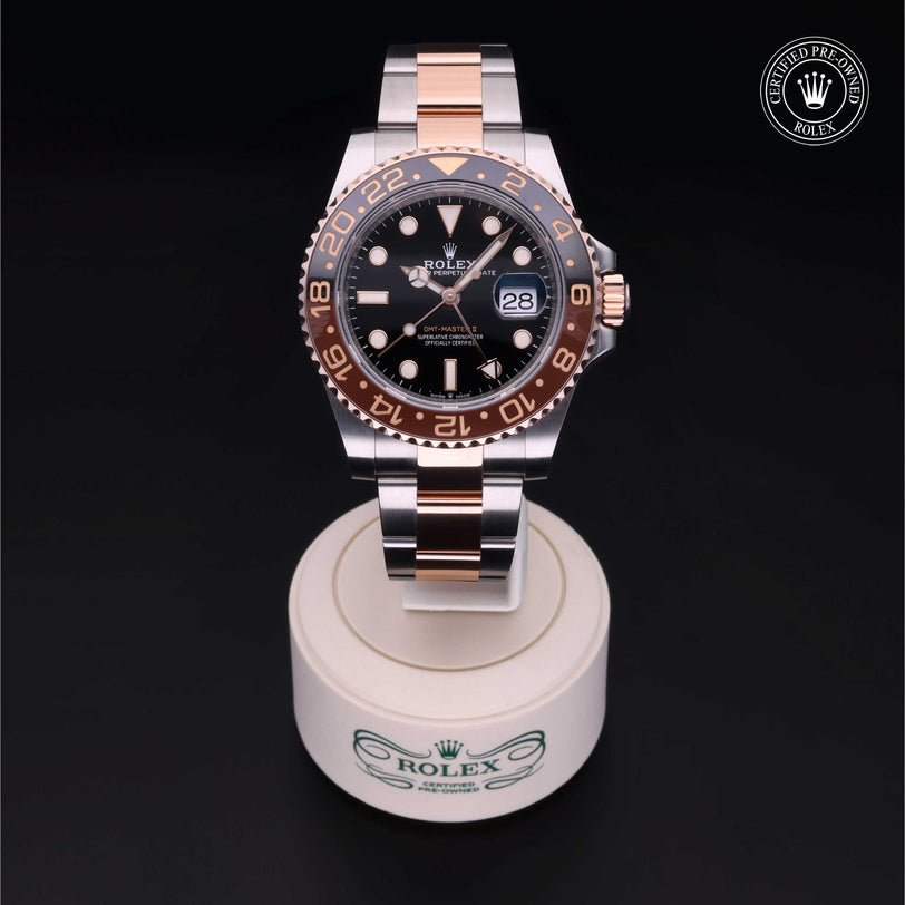 Rolex Certified Pre-owned GMT M126711CHNR-0002 front on black background