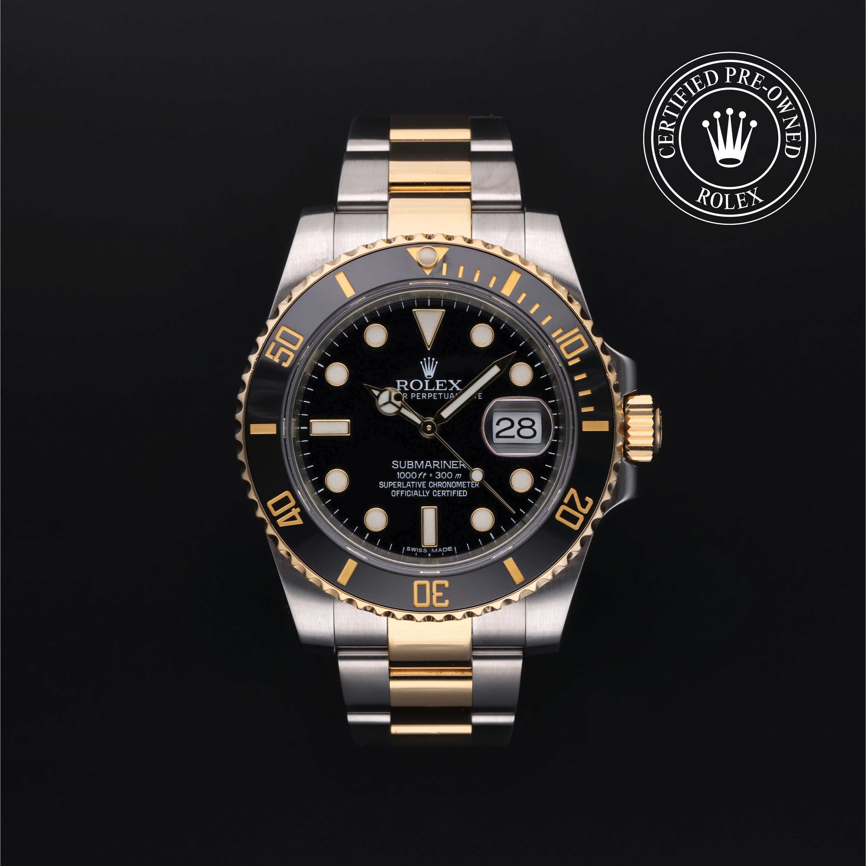 Rolex Certified Pre-owned Submariner M116613LN-0001 front on black background