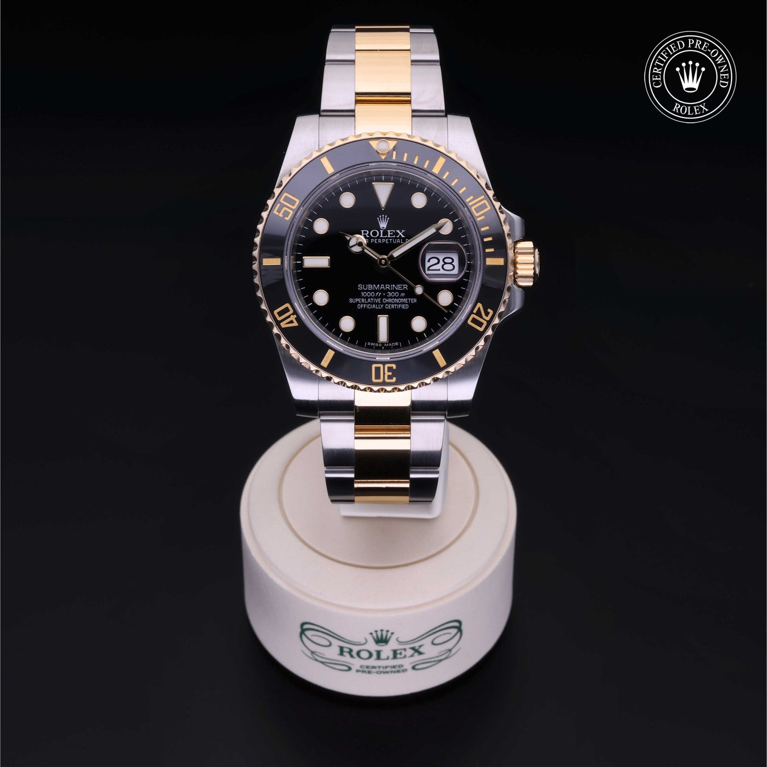Rolex Certified Pre-owned Submariner M116613LN-0001 front on black background