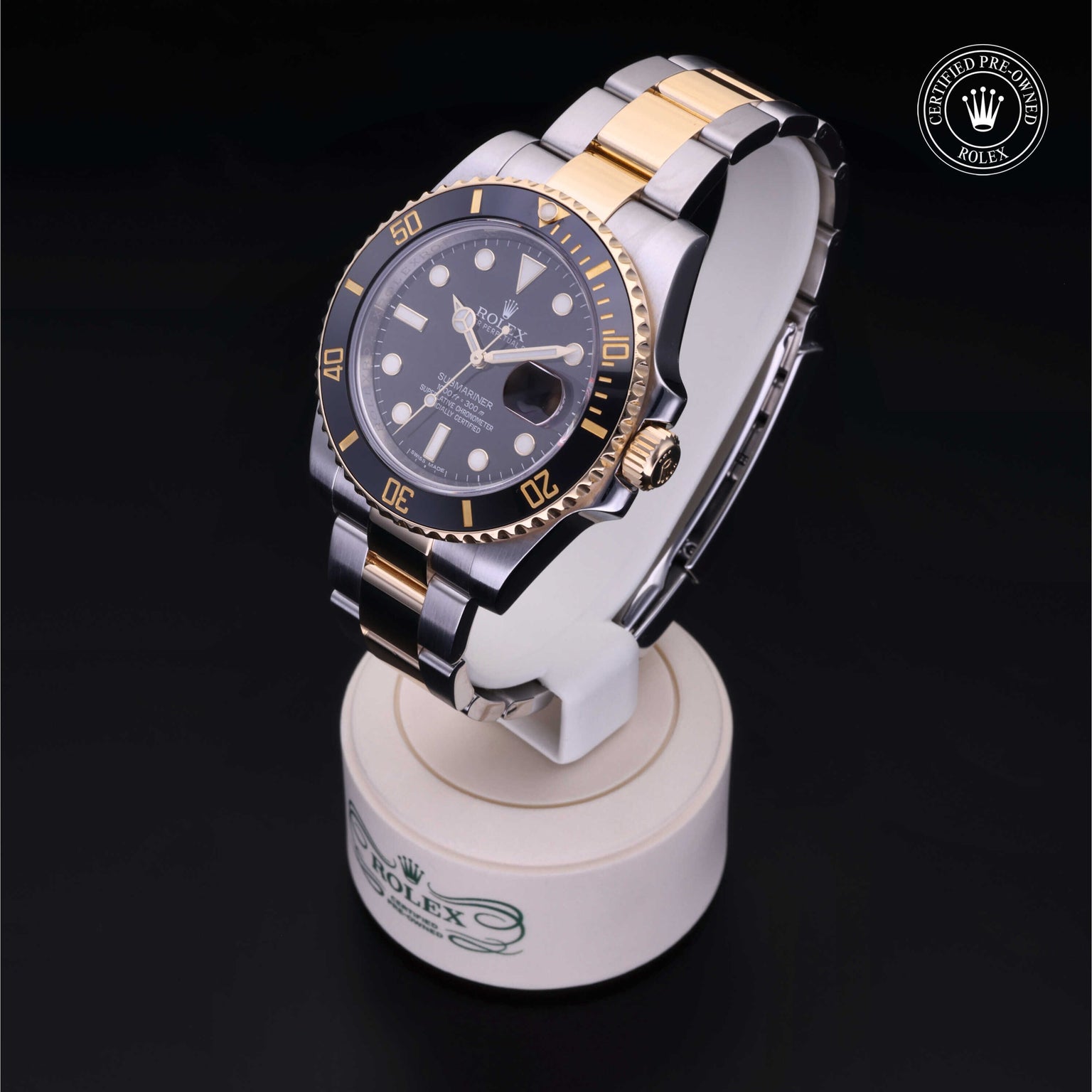 Rolex Certified Pre-owned Submariner M116613LN-0001 front on black background