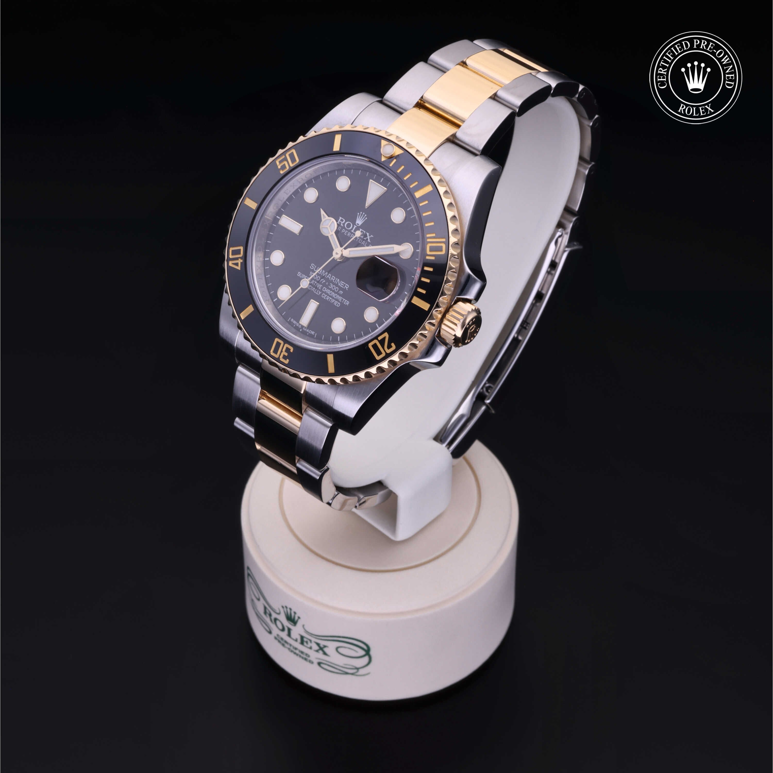 Rolex Certified Pre-owned Submariner M116613LN-0001 front on black background