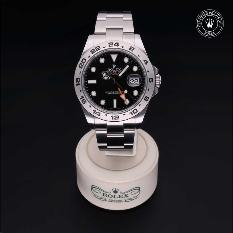 Rolex Certified Pre-owned Explorer M216570-0002 front on black background