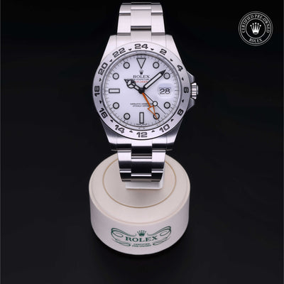 Rolex Certified Pre-owned Explorer M216570-0001 front on black background