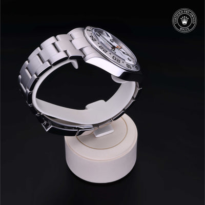 Rolex Certified Pre-owned Explorer M216570-0001 front on black background