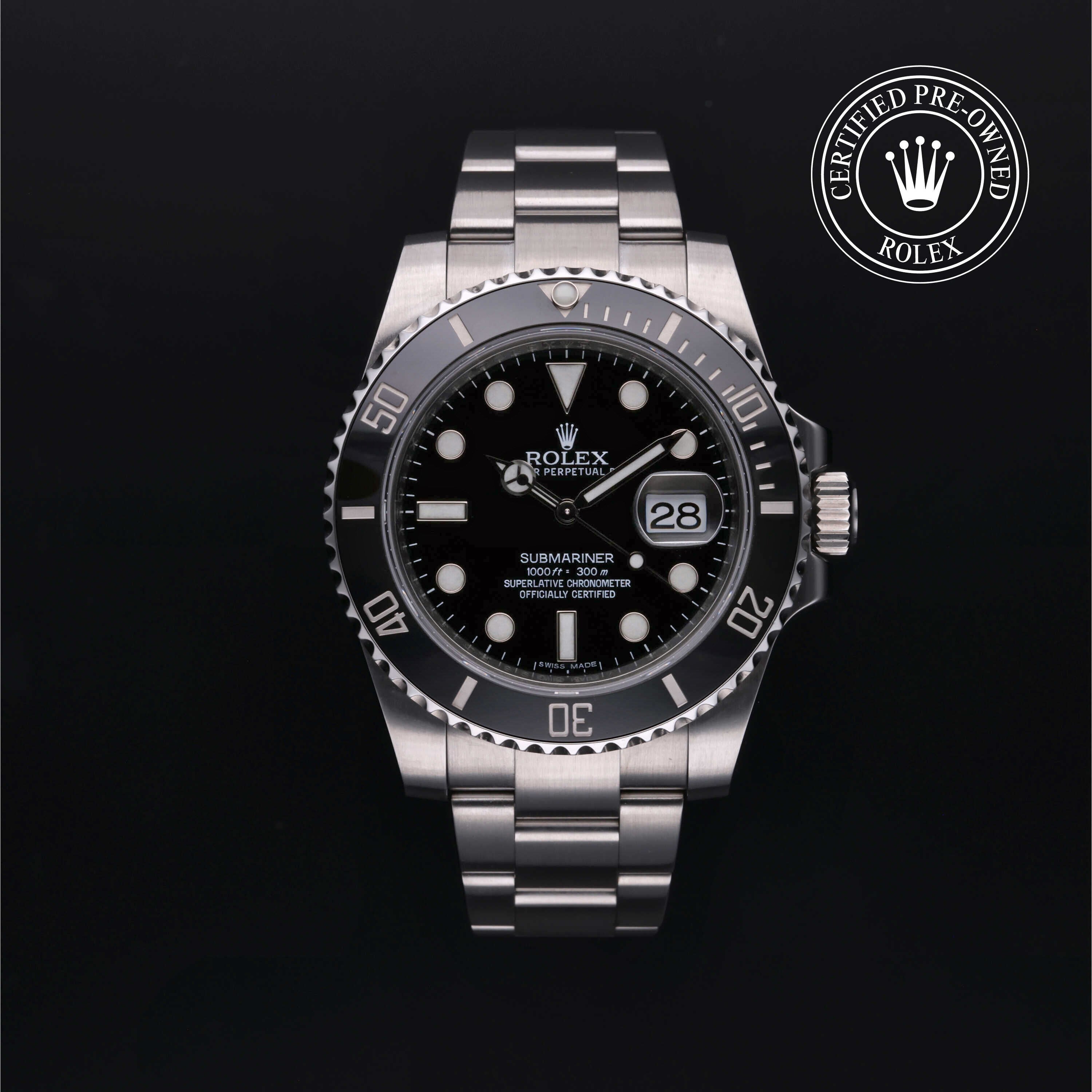 Rolex Certified Pre-owned Submariner M116610LN-0001 front on black background