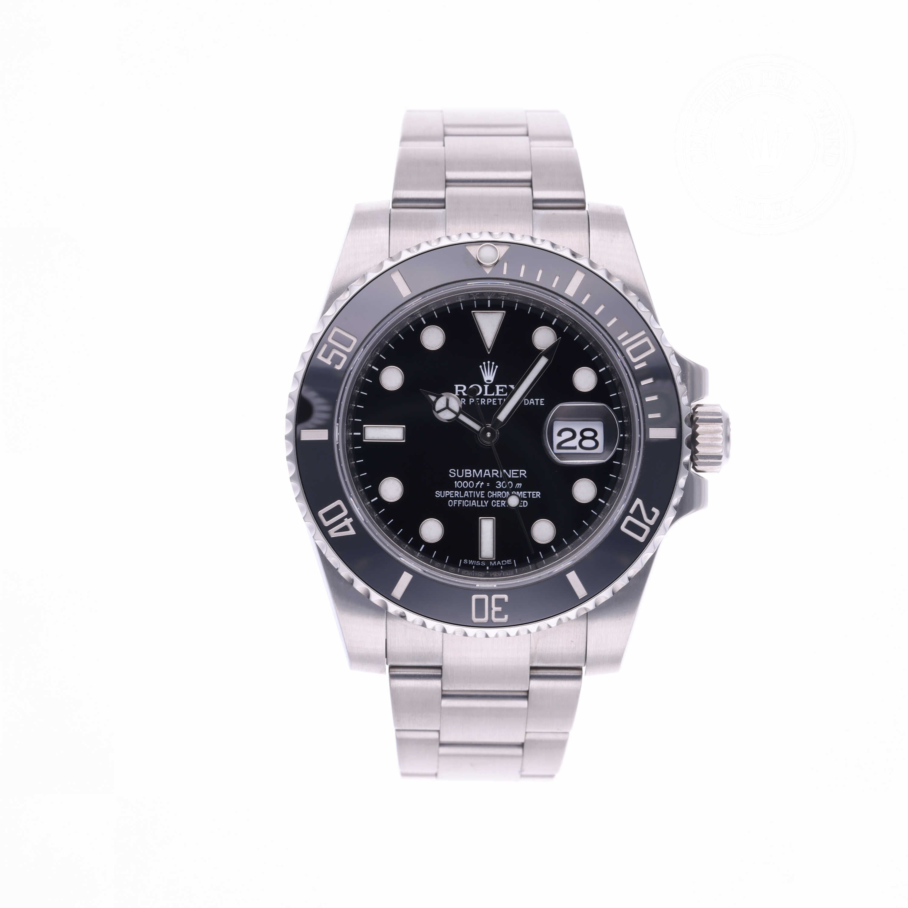 Rolex Certified Pre-owned Submariner M116610LN-0001 front on white background