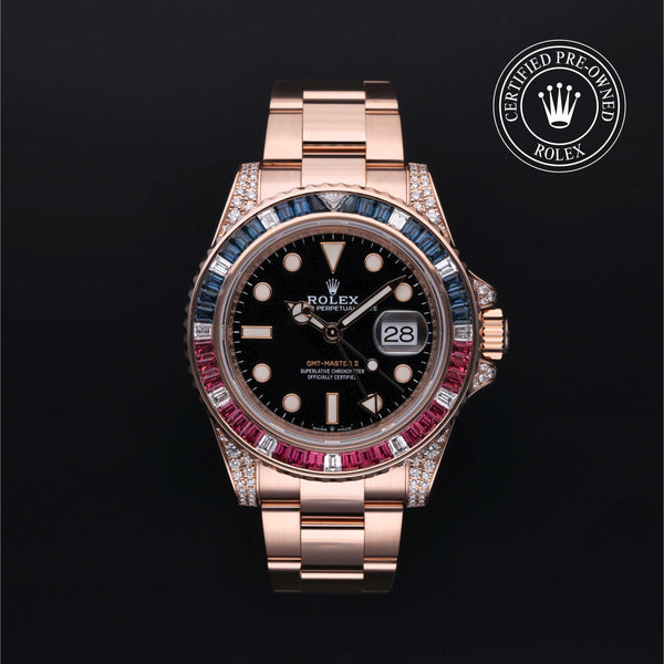 Rolex Certified Pre-owned GMT M126755SARU-0003 front on black background