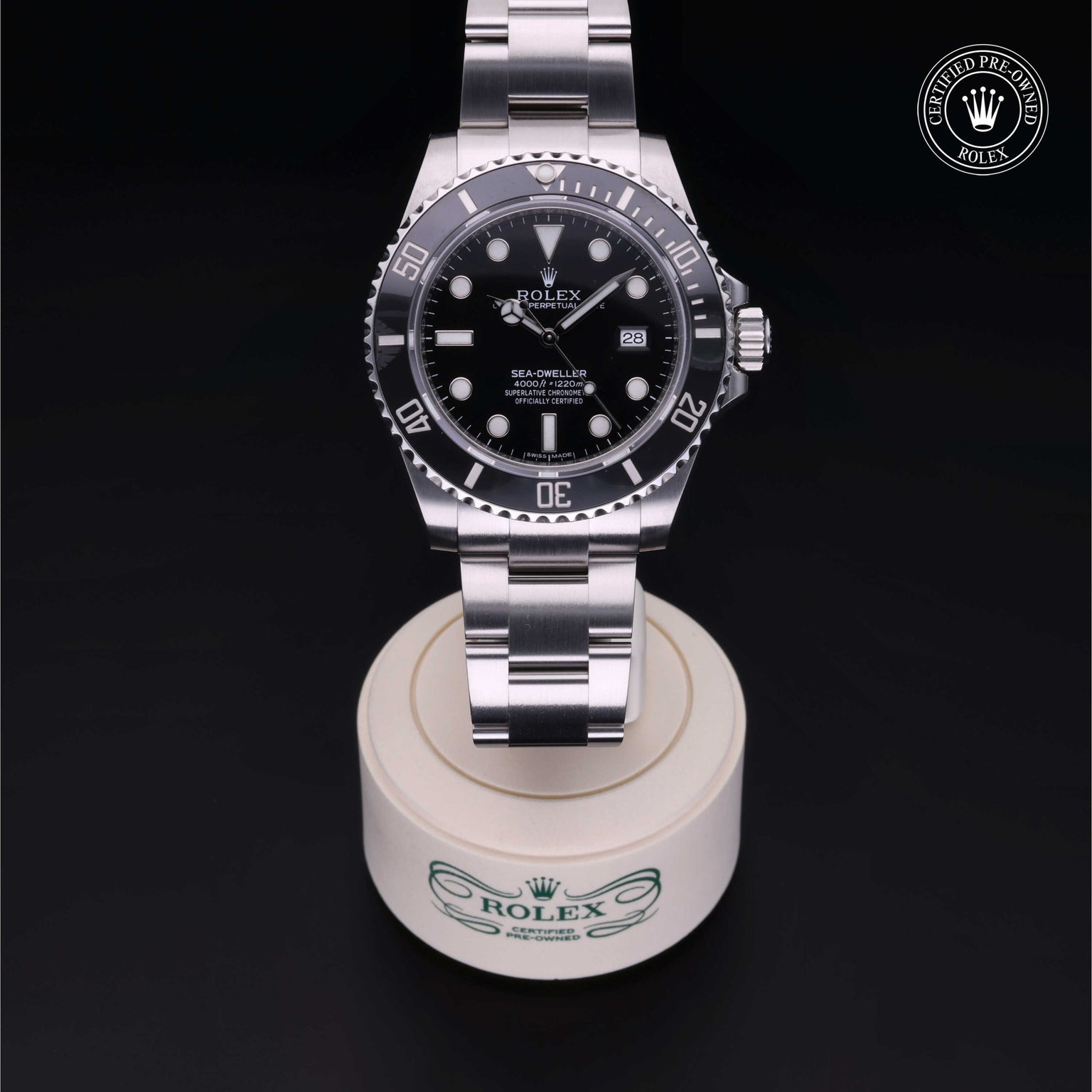 Rolex Certified Pre-owned Sea-Dweller M116600-0003 front on black background