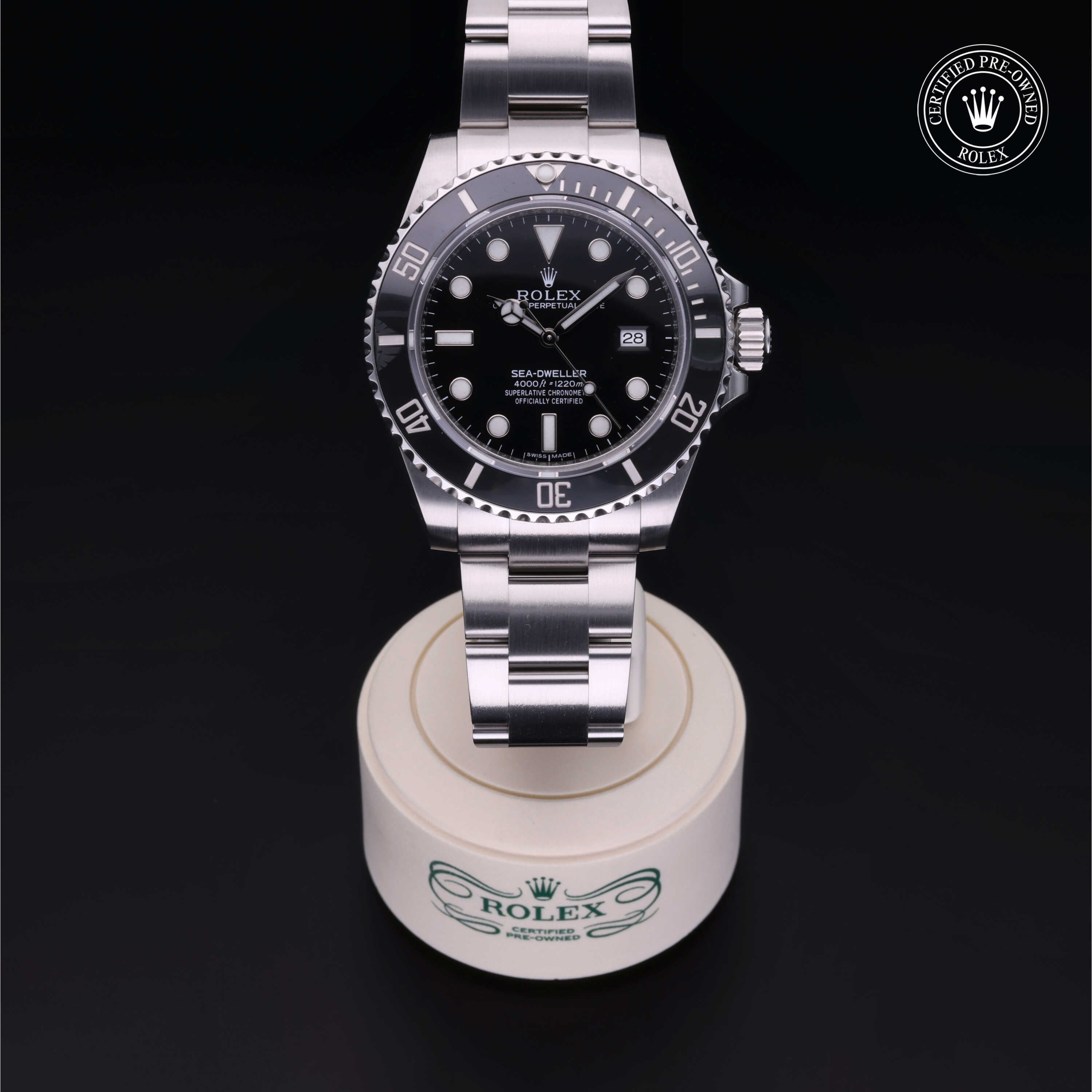 Rolex Certified Pre-owned Sea-Dweller M116600-0003 front on black background