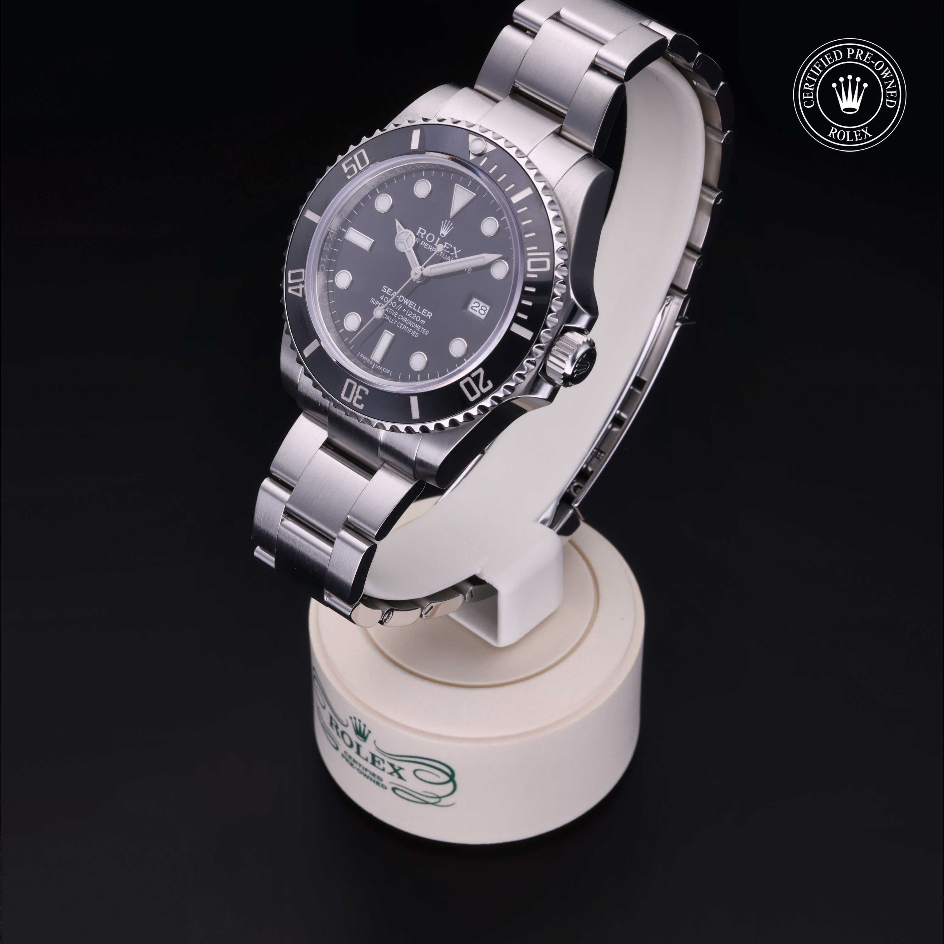 Rolex Certified Pre-owned Sea-Dweller M116600-0003 front on black background